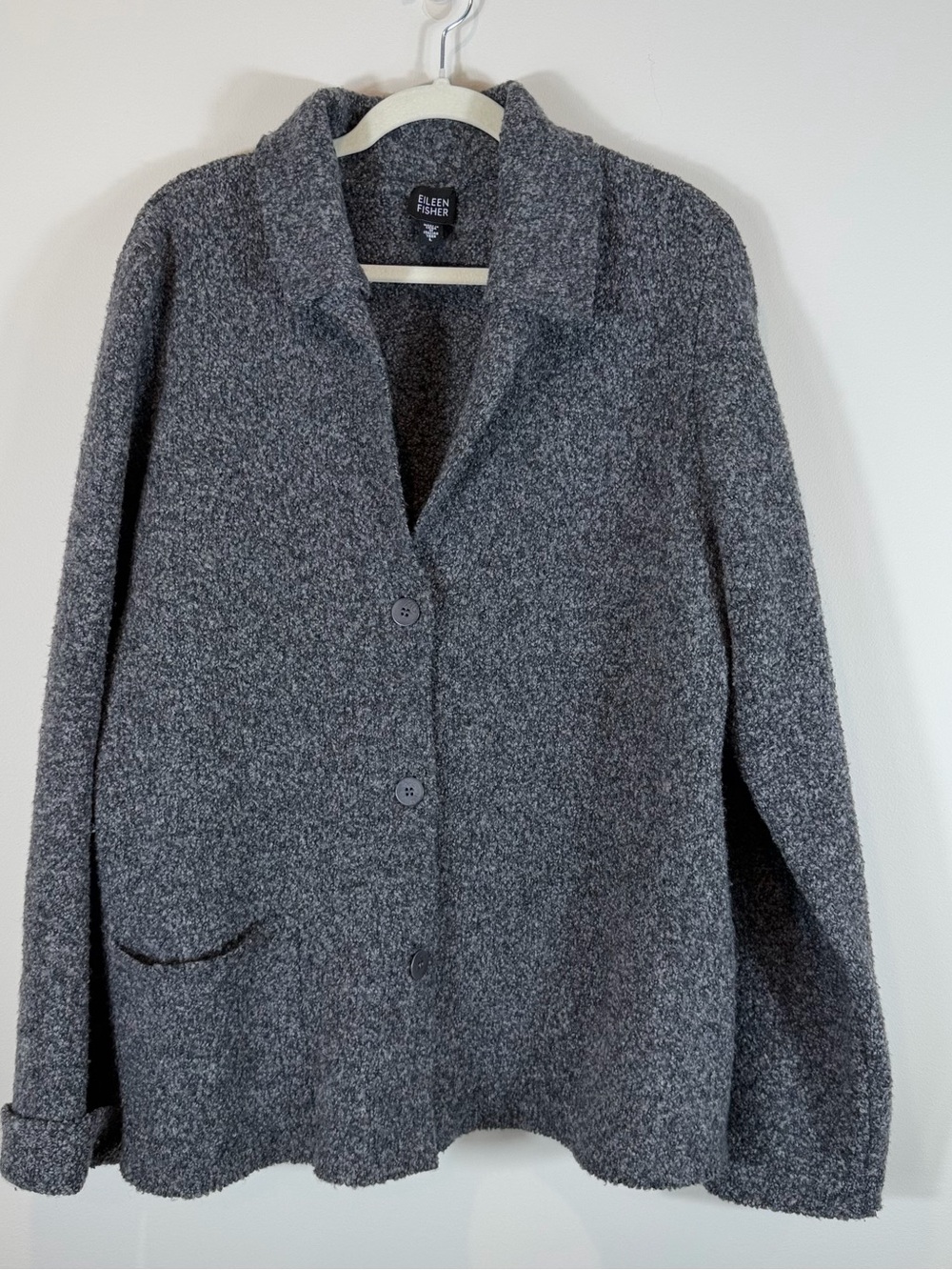 Eileen Fisher Charcoal Gray Button Front Cardigan Italian Yarn Large